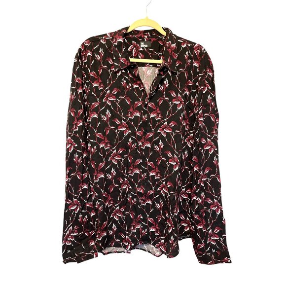 The Kooples Trend Spicy Leaves Black & Red Floral Button-Up Shirt S L or XXL